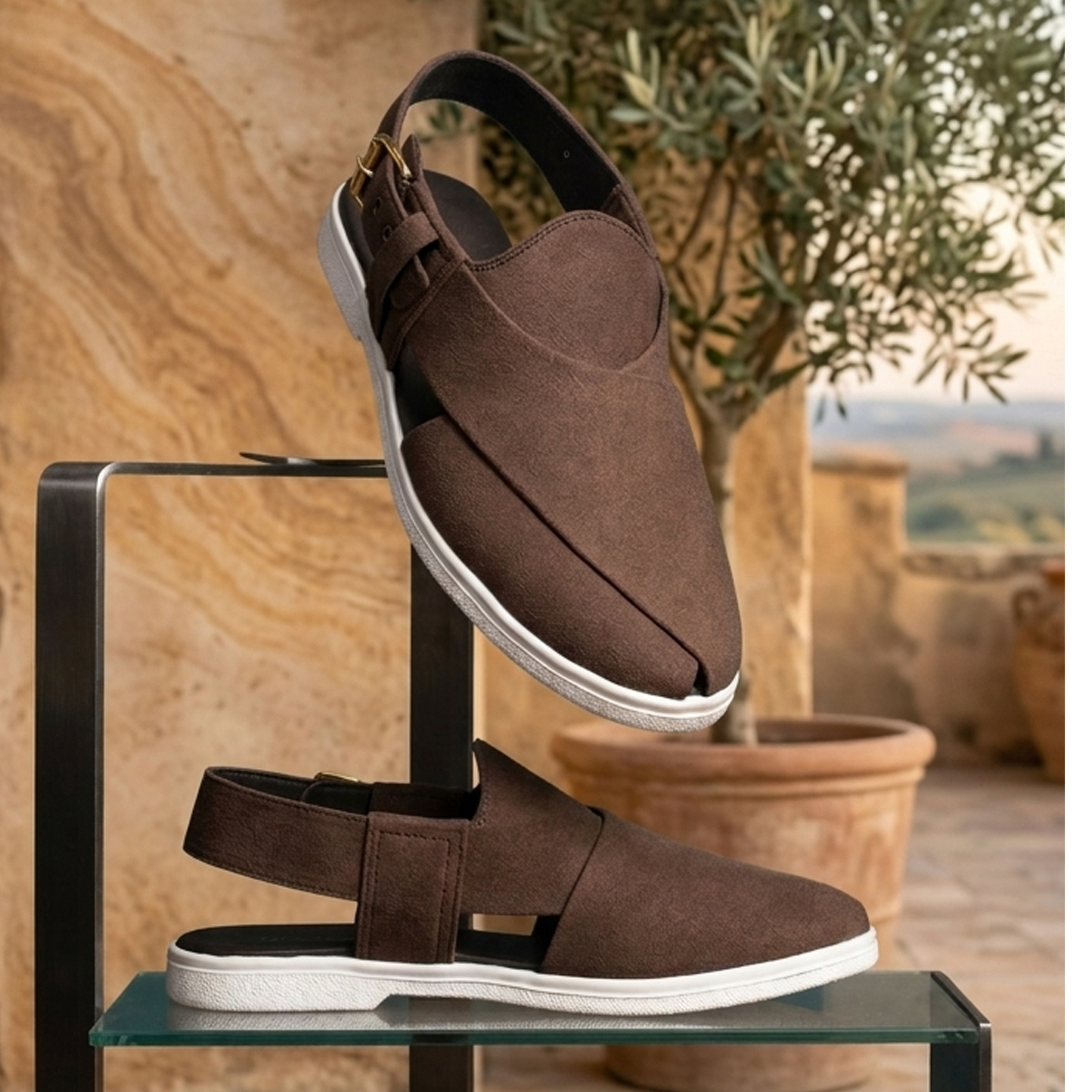Modern Peshawari Chappal with Sneaker Sole — Black Suede