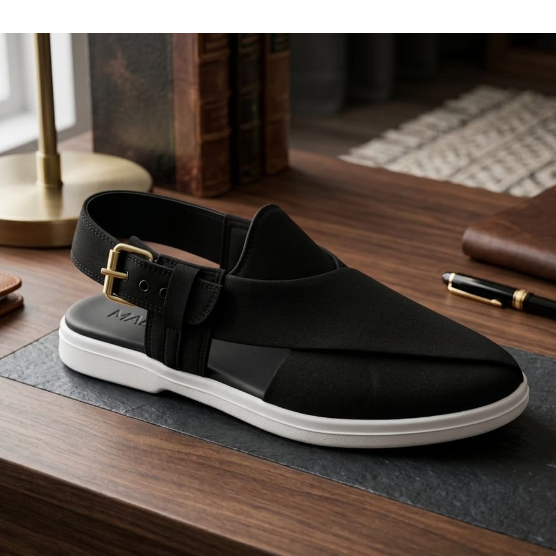 Modern Peshawari Chappal with Sneaker Sole — Black Suede