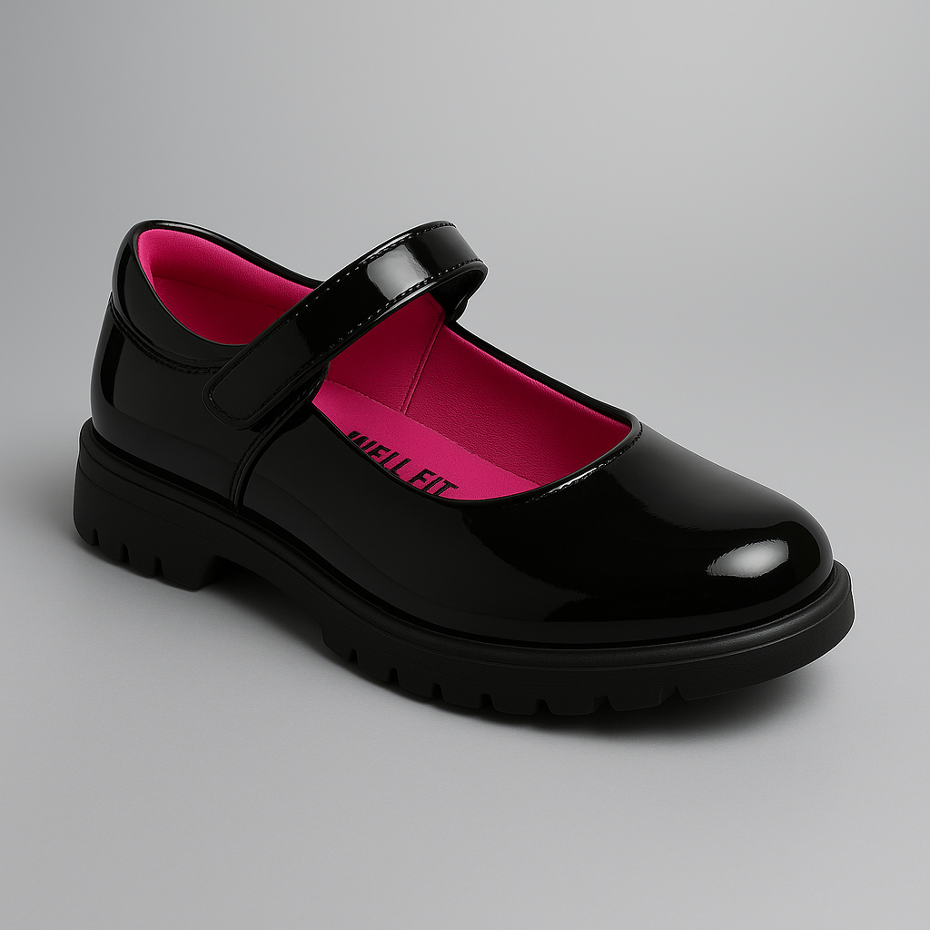 WellFit Girls’ Black School Shoe