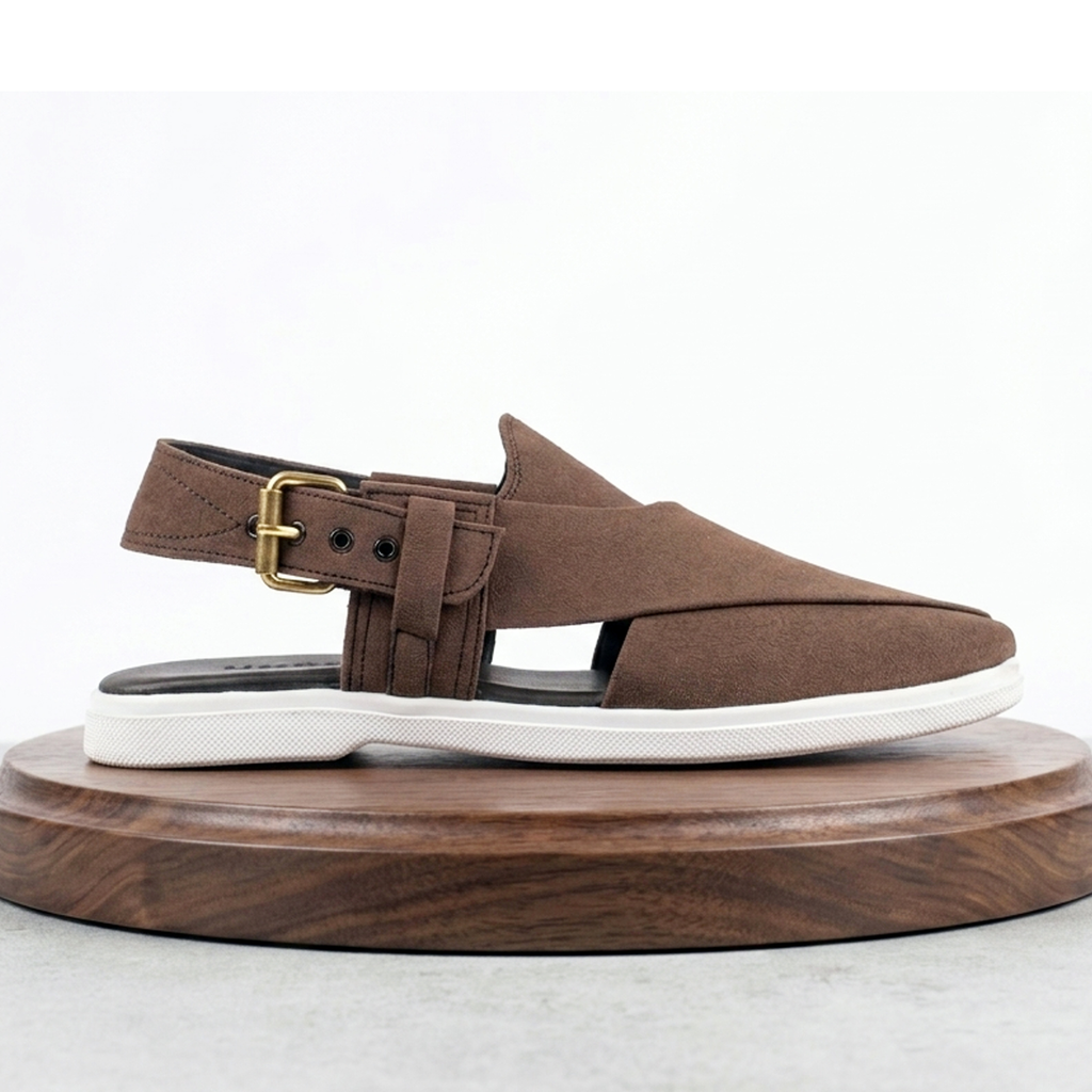 Modern Peshawari Chappal with Sneaker Sole — Black Suede