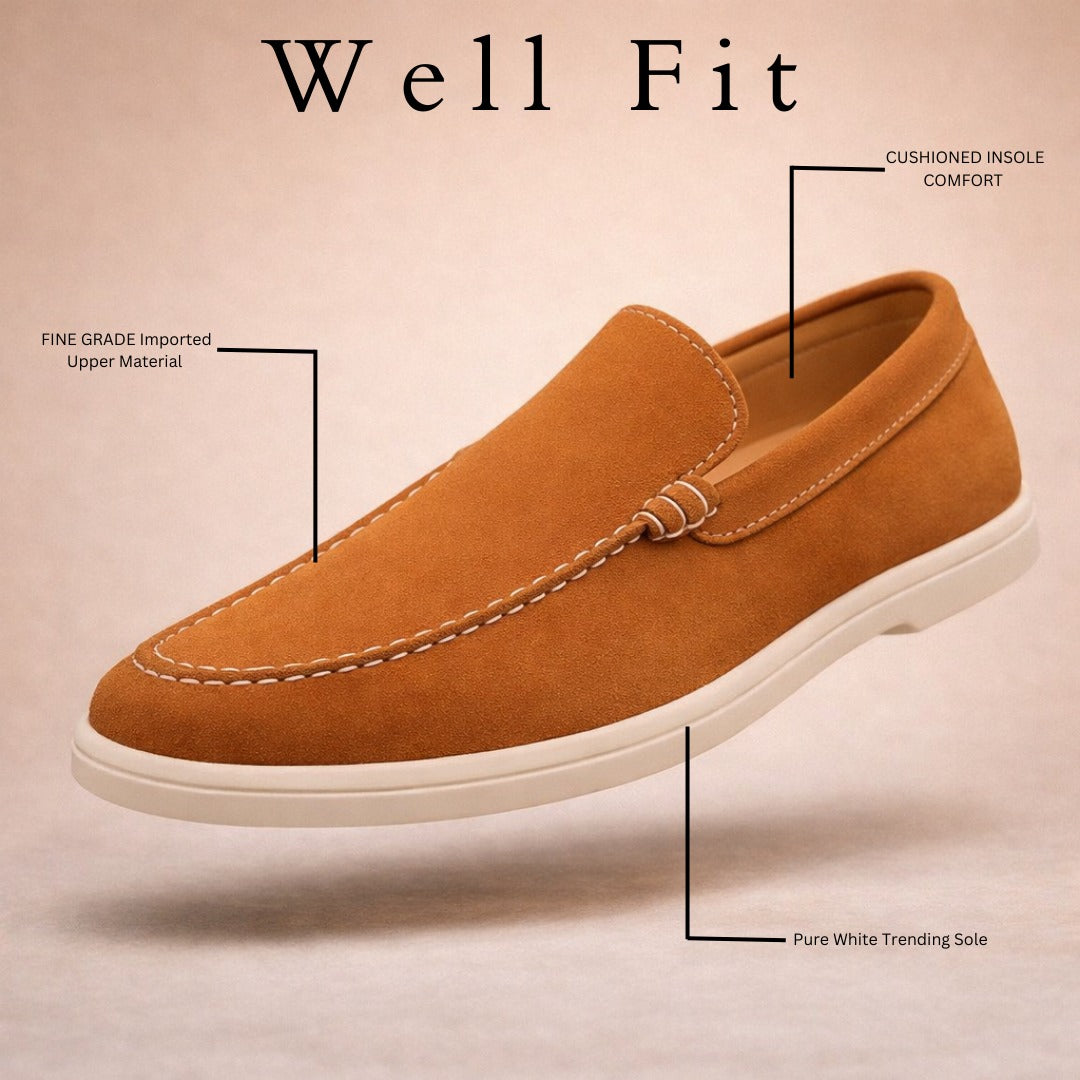 CAMEL SUEDE WHITE SOLE MOCCASION
