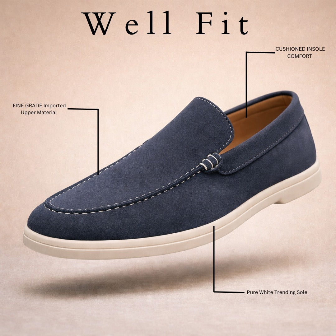 BLUE SUEDE WHITE SOLE MOCCASION