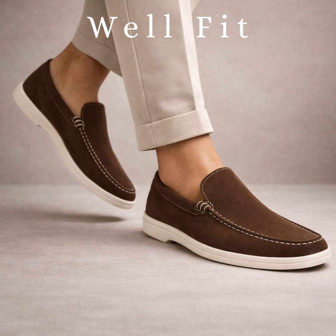 BROWN SUEDE WHITE SOLE MOCCASION